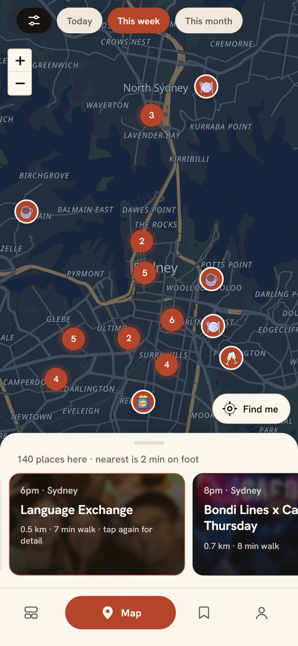 Map of events around Sydney