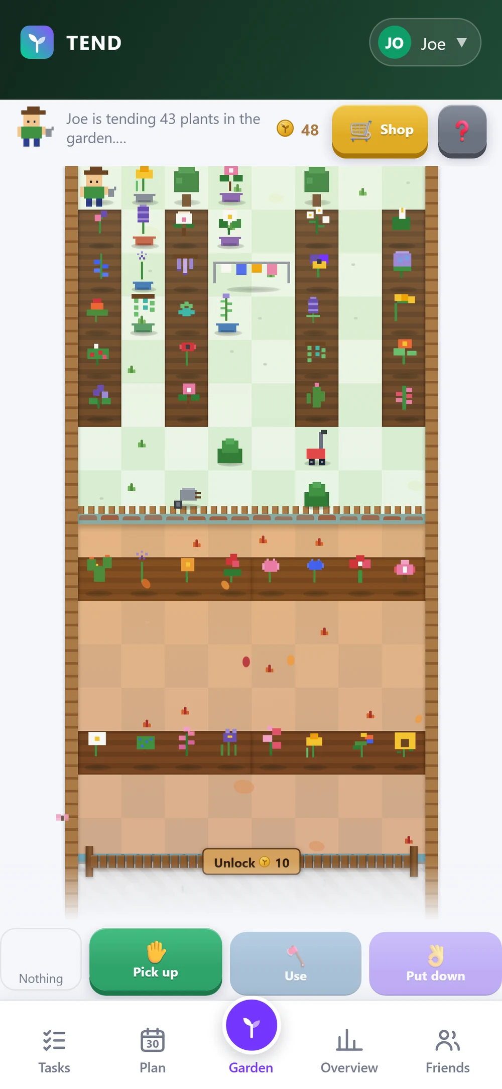 A pixel-art garden full of flowers